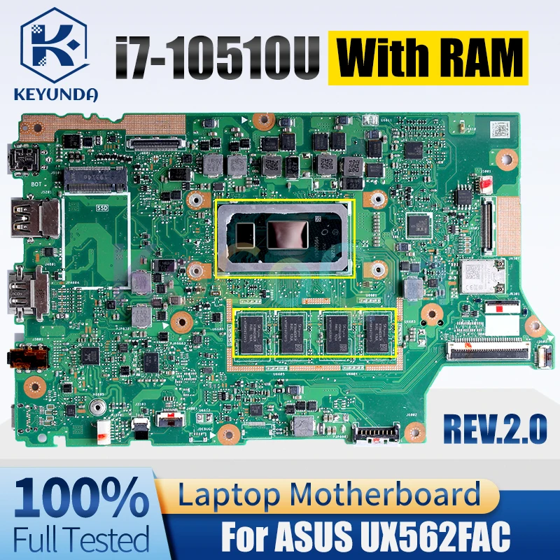 UX562FAC For ASUS ZenBook UX562F Q526FA UX562FA Q526FAC MAIN BOARD REV.2.0 SRGKW i7-10510U With RAM Notebook Mainboard Tested