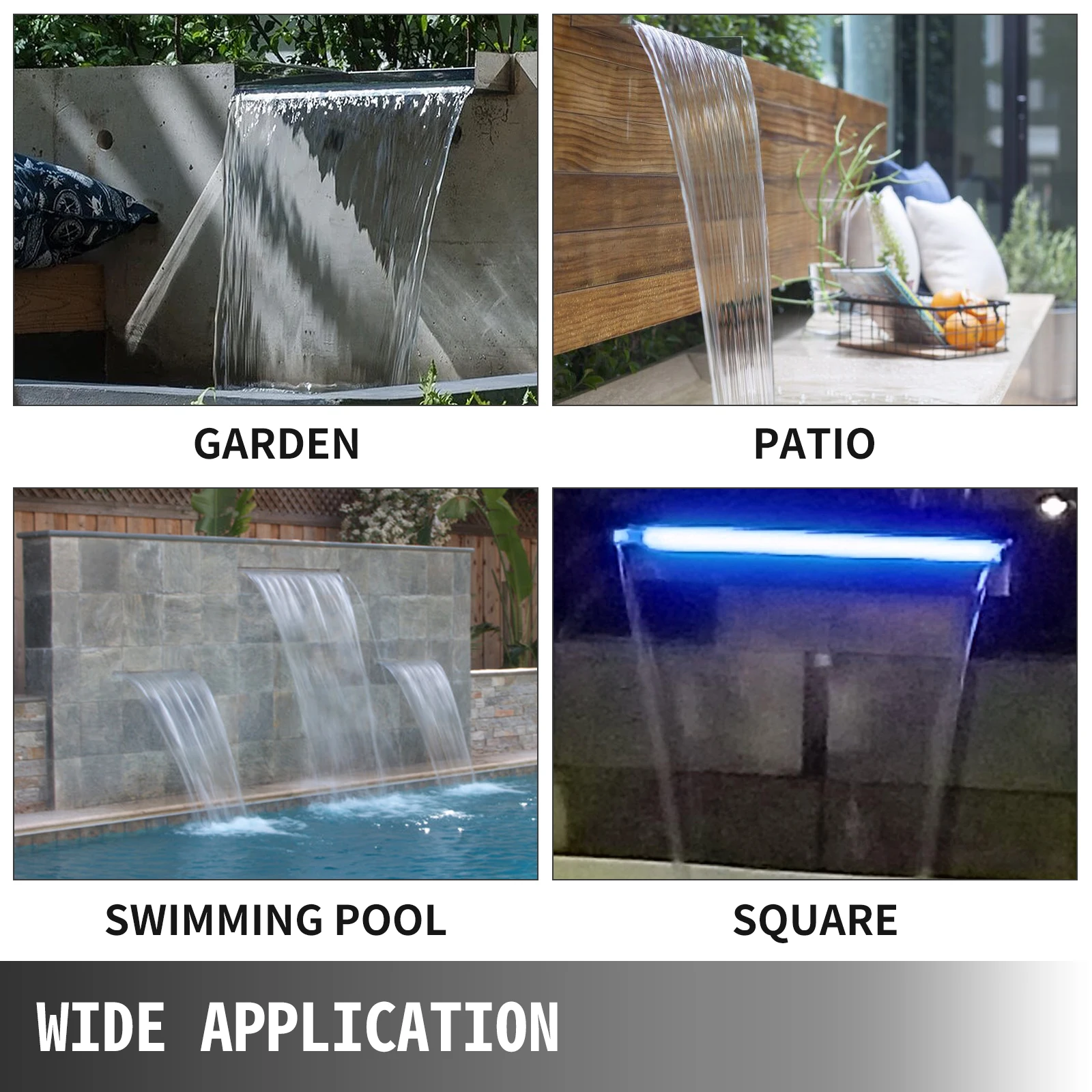 30-90CM Pool Fountain Waterfall W/ LED Light Water Pipe Acrylic Fountain Pond Garden Swimming Pool Water Fountain Decor