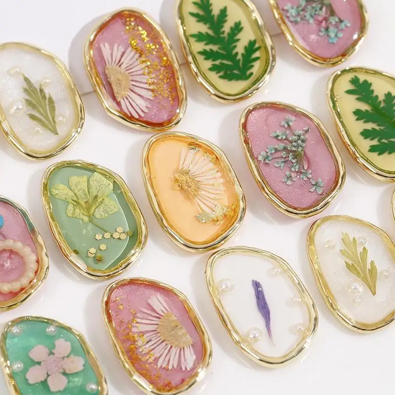 Pearl Oval Flowers Nail Art Accessory Green Leaf Pink Dried Flower Granular Glue For Creative DIY Projects