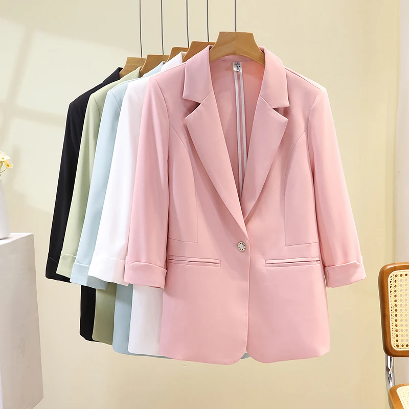 

Slim Fit One Button Thin Suit Jaet Women's 2025 Spring New Sle Commute Sle Pure Color Seven Sve Length Formal Wear