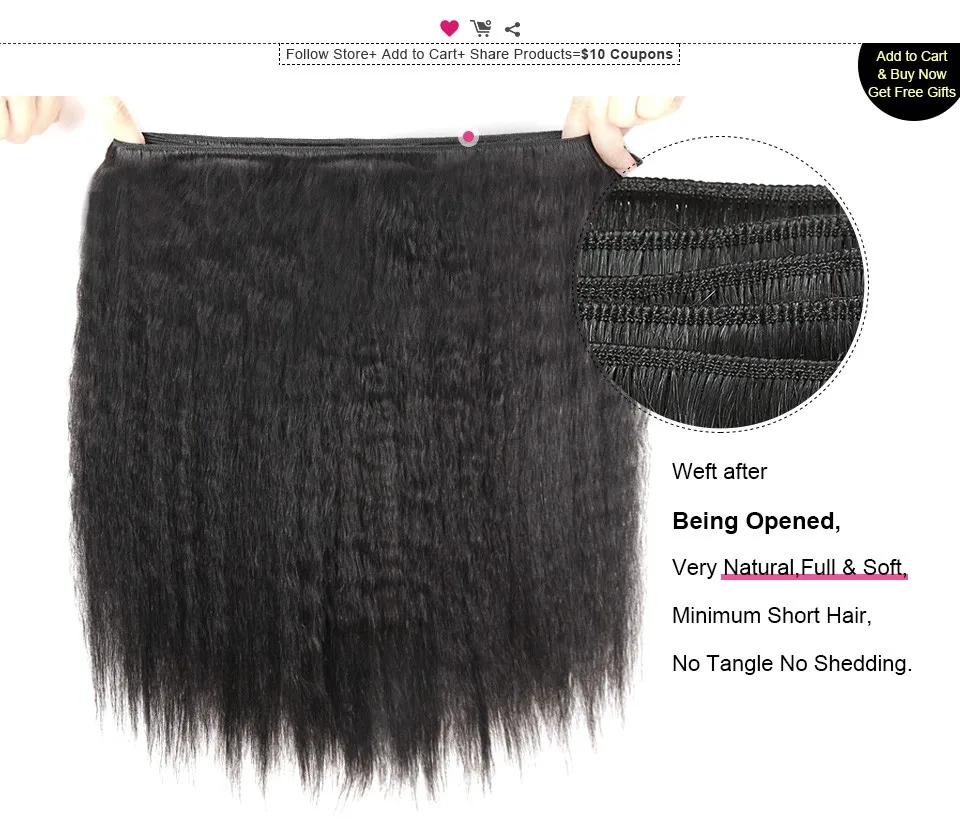 Fasci di capelli lisci crespi Fasci di tessuto dei capelli umani al 100% 1/3/4 pezzi Capelli vergini Brasiliani Yaki Estensioni dei capelli naturali Estremità spessa