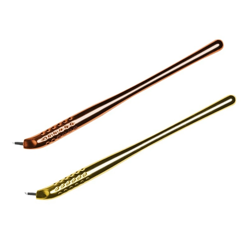 

10pcs Rose Gold Disposable Microblading Pen Hand Tools Permanent Makeup Eyebrow Manual Pen with 9/12/14/18U Pins Needles Blades