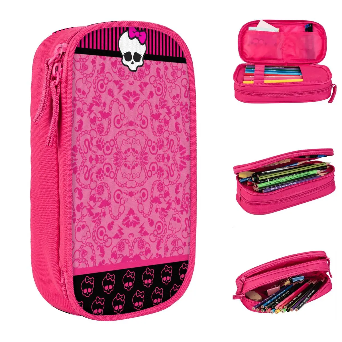 Étuis à crayons Monster High Anime rose créatif, porte-stylo pour étudiant, sac de grande capacité, cadeau de bureau, papeterie