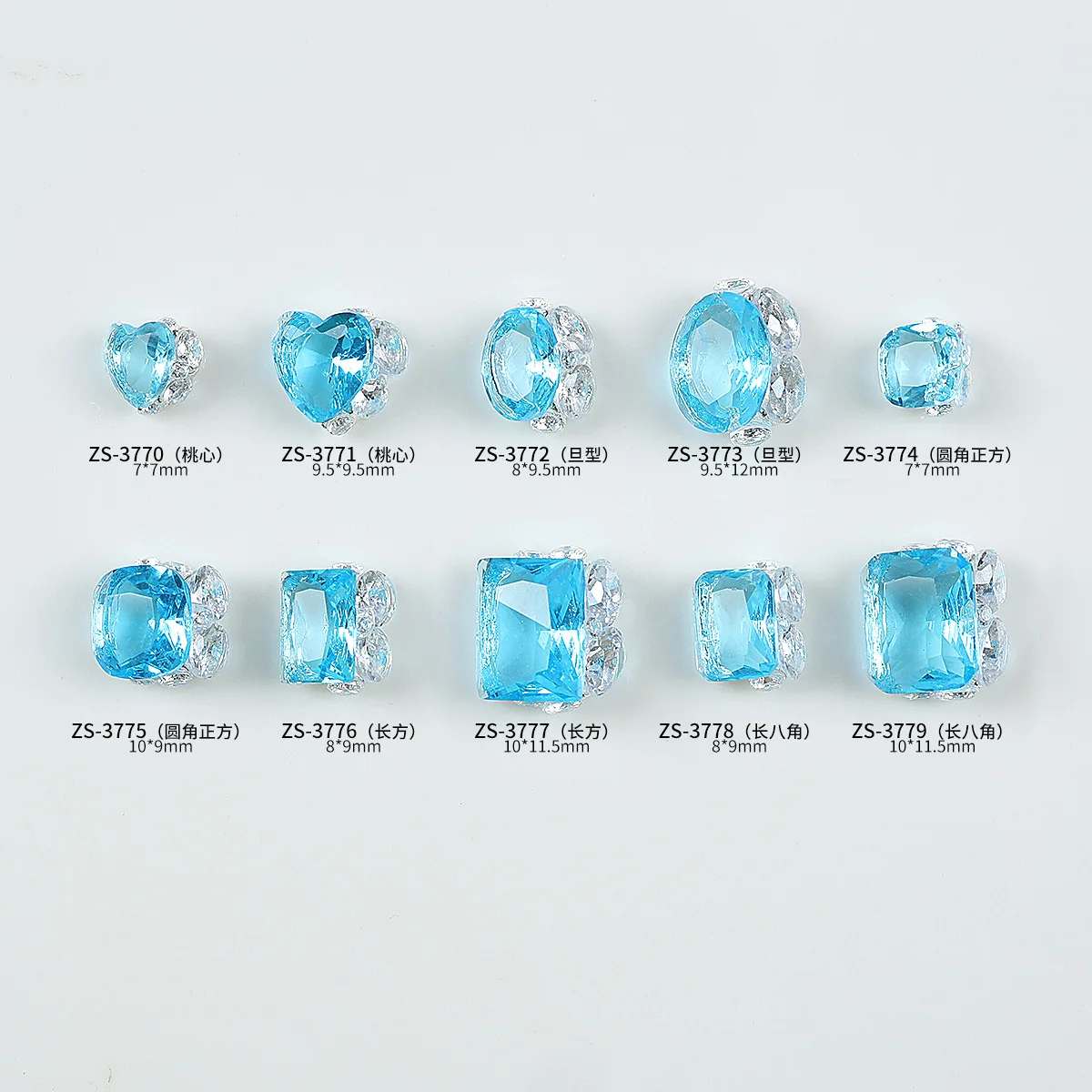 5 pièces de luxe étincelle Zircon glace clair ciel bleu Pile diamants amour Rect ovale ongles strass décorations manucure breloques brillantes