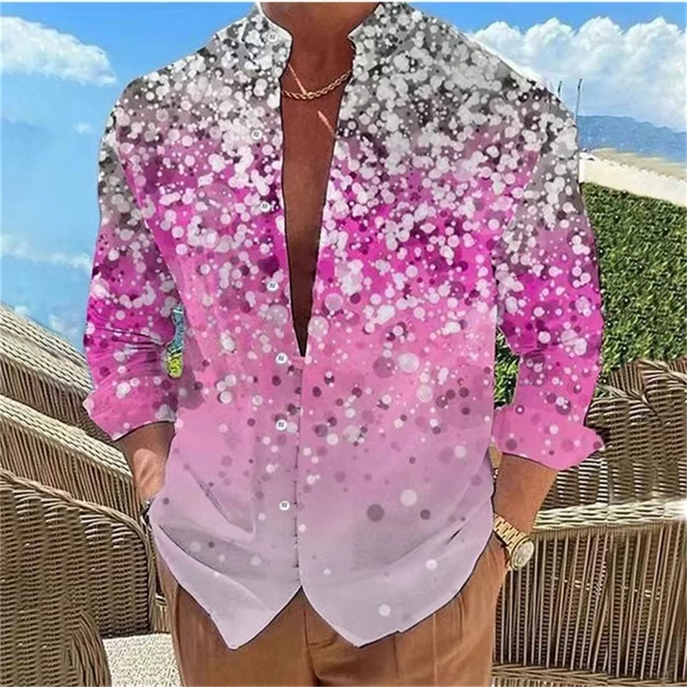 Camisas informales de gradiente de colores para hombre, camisas cómodas para uso diario y fin de semana, primavera y verano, cuello alto, manga larga