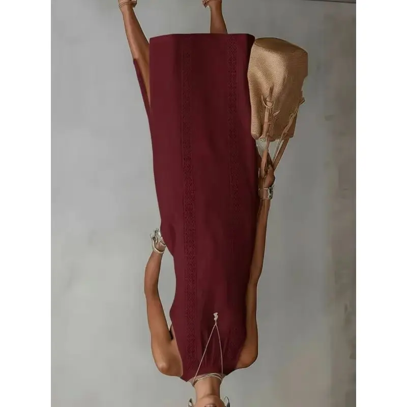 Spring and Summer Women's Clothing Resort Style Solid Color Lace Splicing Sleeveless Dress Exquisite Simple Casual Trend Fashion