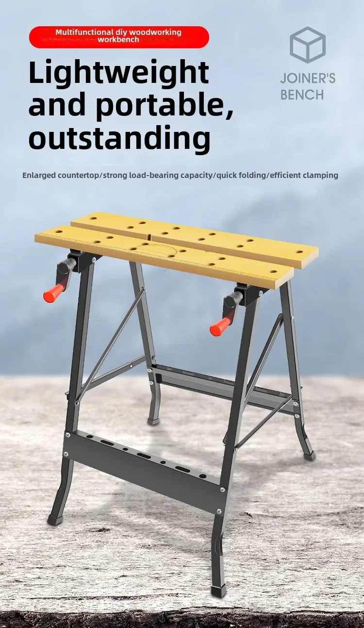 Versatile Woodworking Workbench, Foldable Saw Table with Tool Stand, Portable Mini Workstation