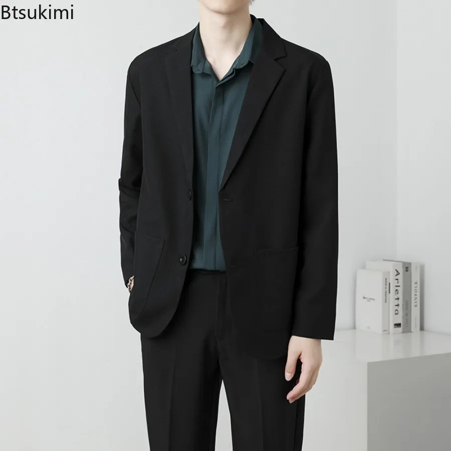 

Summer Suit Set Men's Slim Fit Fashion Social Dress Jacket Korean Style Business Casual Suit Jacket Male Office Formal Blazer