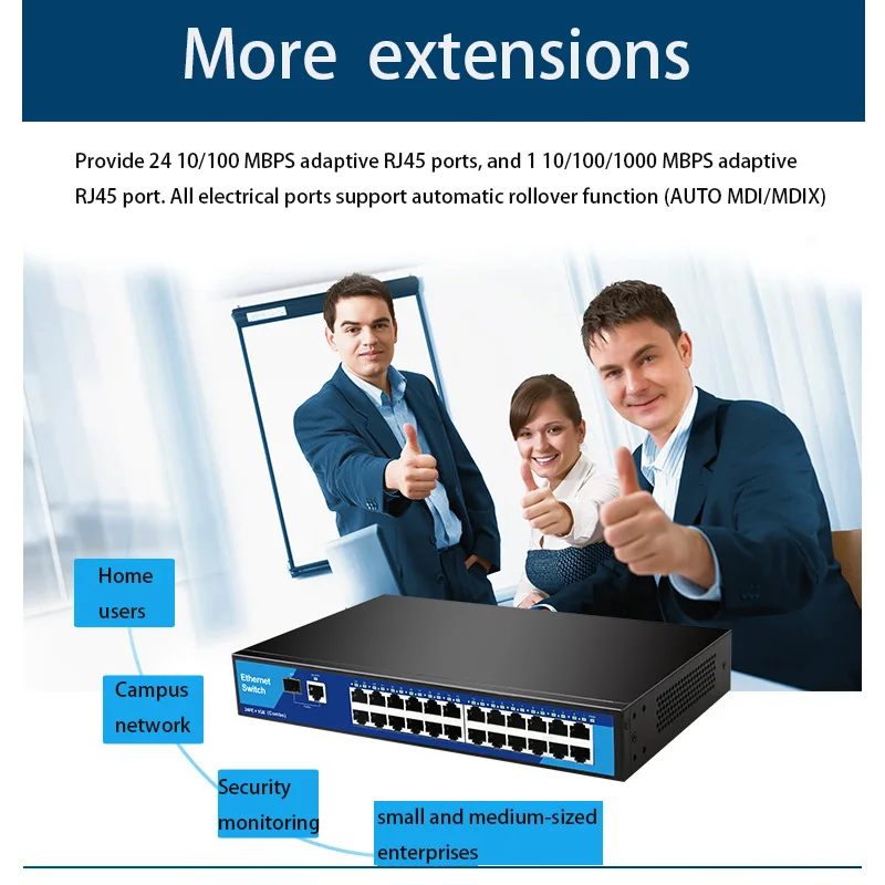 محول شبكة جيجابت إيثرنت ذكي محول RJ45 24-منفذ 10/100 متر + 2-منافذ جيجابت + 1SFP الحديد الإنترنت الخائن RJ45 Hub