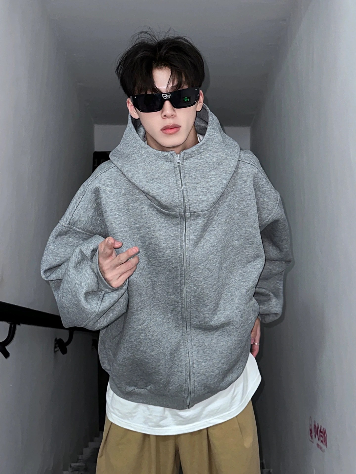 

Мужской плотный кардиган с высоким воротником, свободного кроя, в американском уличном стиле, для весны, осени и зимы