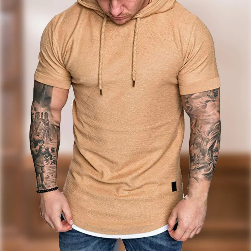 Solid Color Hooded Top Men Tshirts Summer Short Sleeve T shirt for Men Sports Pullovers Tops camiseta hombre футболка мужская