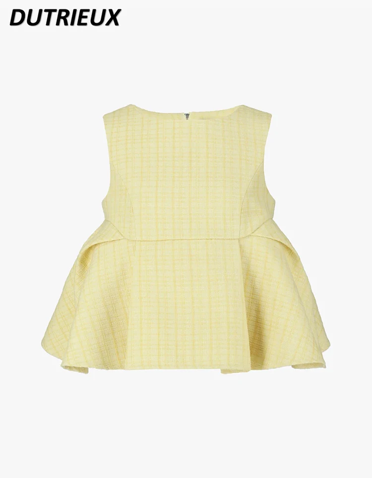 Débardeur sans manches à col ras du cou pour filles, nouveaux modèles d'été japonais, bord à volants, balançoire, doux et mignon, couleur unie, débardeur polyvalent