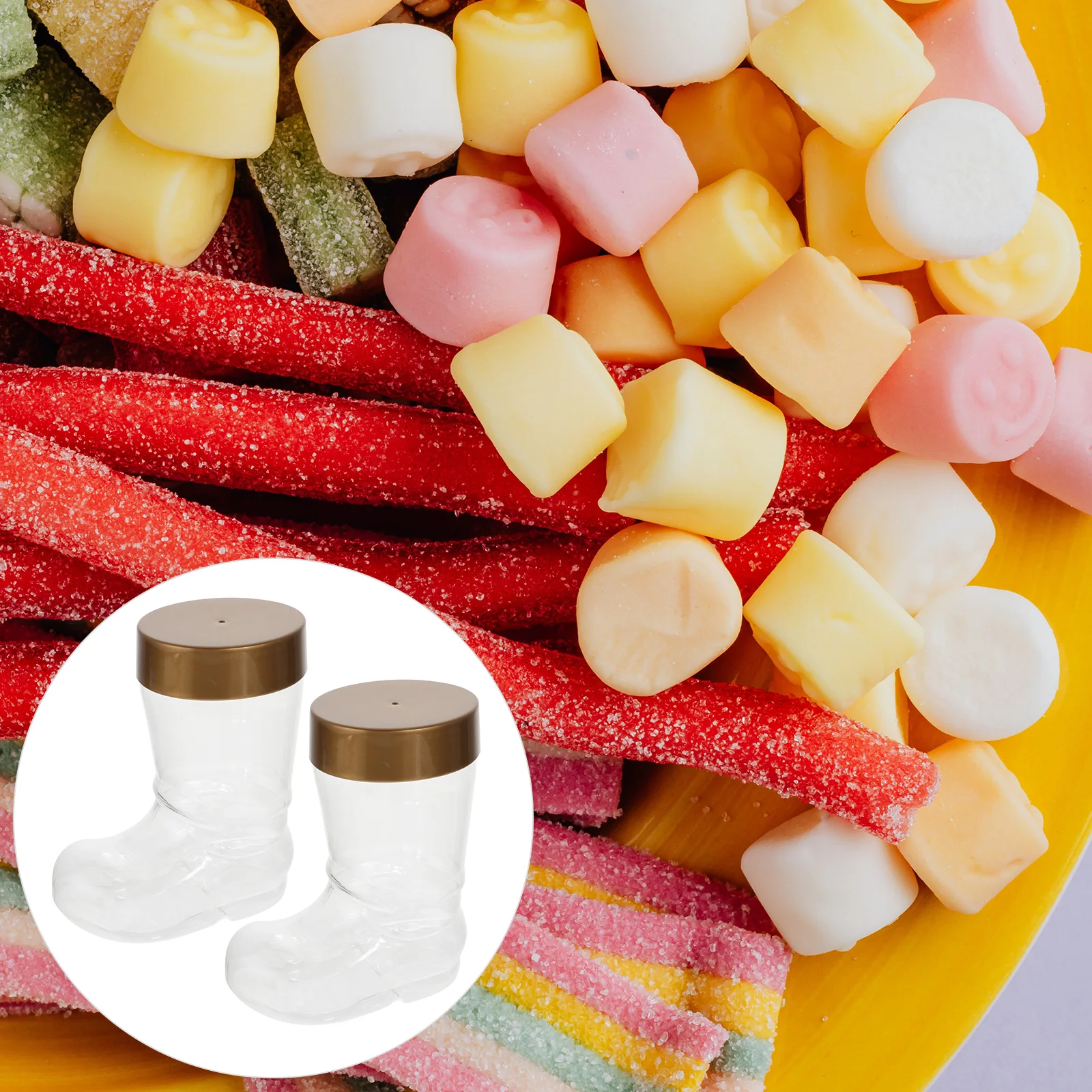 

2 Pcs Boot shaped Candy Bottle PET Plastic Storage Jar for Chocolate Cookies Holiday Gift Wrapping Container