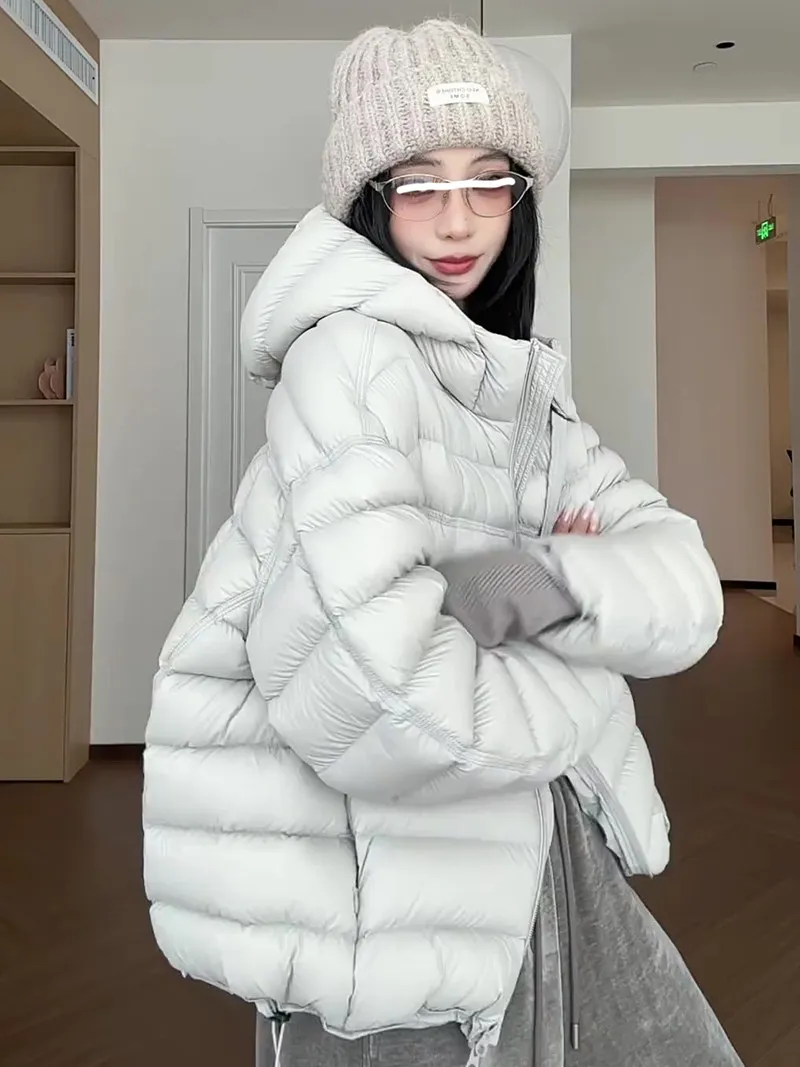 

Women's Puffer Jacket High Fill Power White Duck down Light Thin Winter Coat with Hood Casual Loose Fit Warmth And Style