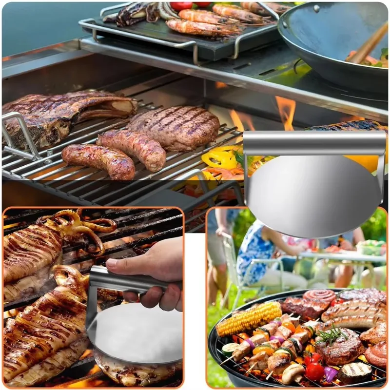 Stainless Steel Smash Burger Press Hamburger Patties Meat Masher Circular Meat Press Mold for Deli Meats BBQ Kitchen Accessories