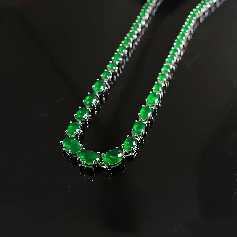 New s925 silver fashionable full set emerald necklace with oval egg shaped surface, cultivated collarbone chain, wedding jewelry