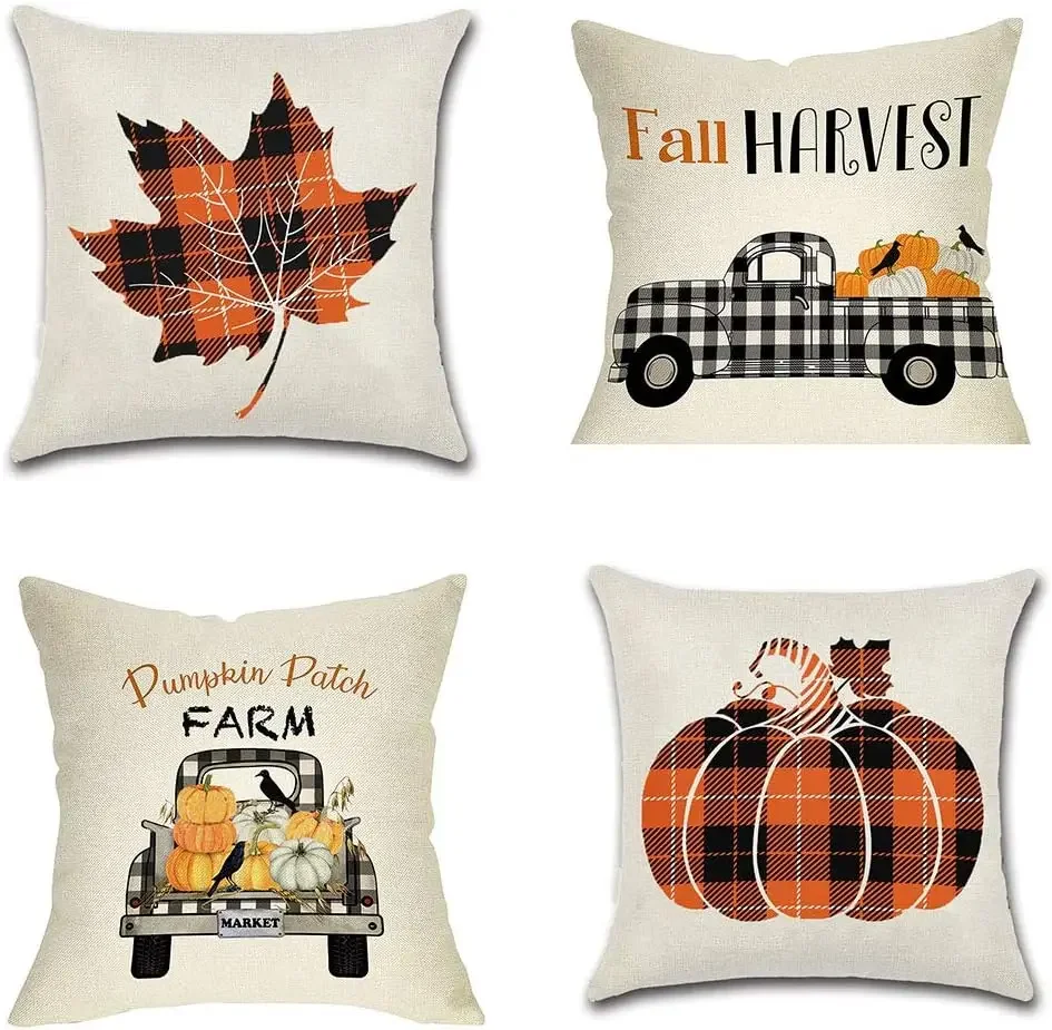 Autumn Decoration Pumpkin Maple Leaf Pillow Cover Truck Farm Decoration Throw Pillowcase Sofa Cushion Cover