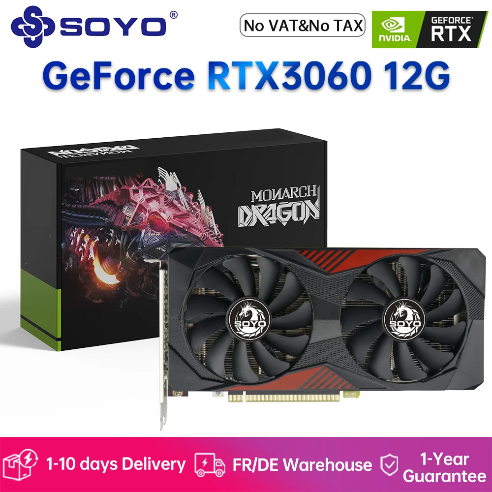 Tarjeta gráfica SOYO NVIDIA GeForce RTX 3060 12G memoria GDDR6 195 bits PCIEx16 4,0 compatible con HDMI DP DirectX 12 para ordenador de juegos