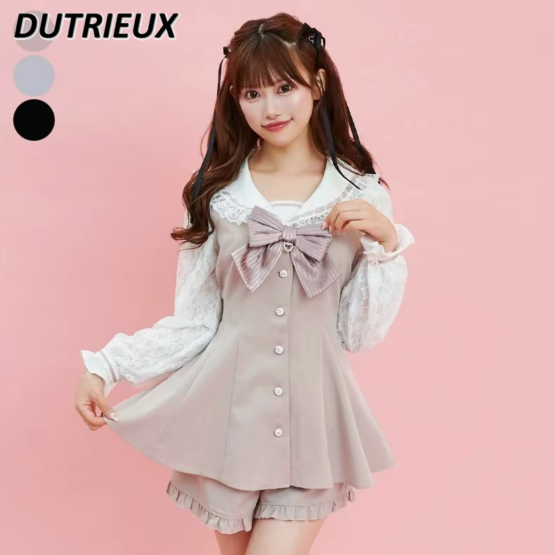 Lolita Japanese Style Navy Collar Sailor Dress and Shorts Outfits Sweet Cute SC Rojita Suit Spring Autumn Women's Two Piece Sets