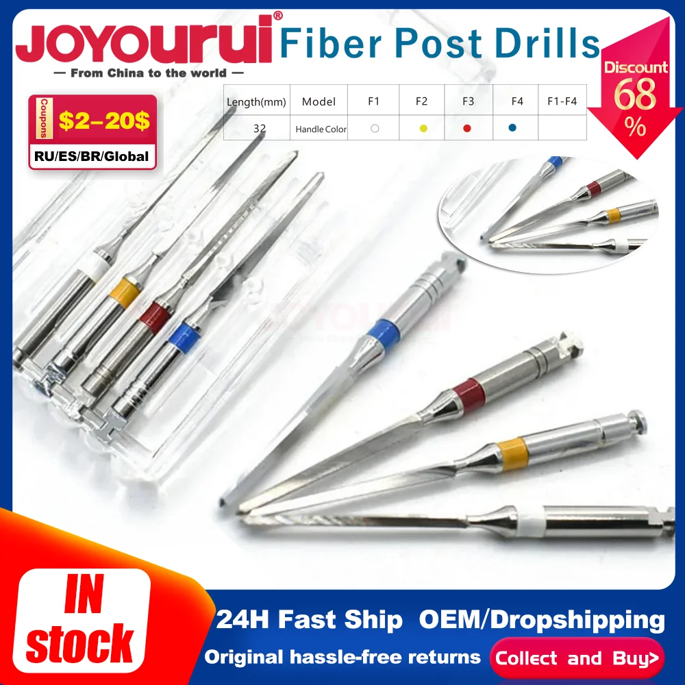 

4Pcs/Box Dental Instrument Metal Fiber Drills Post Expander Reamers Endodontic Root Canal Files F1F2F3F4 Dentistry Material tool