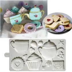 Afternoon Tea Pot Biscuits Silicone Mold Fondant Cake Decorating Mould Clay,Sugarcraft Chocolate Baking Tool，Kitchenware