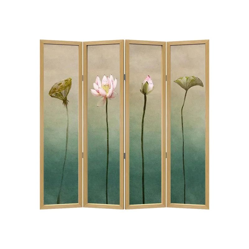 New Chinese lotus folding screen partition living room can be moved into the home to block the hotel tea room decoration simple