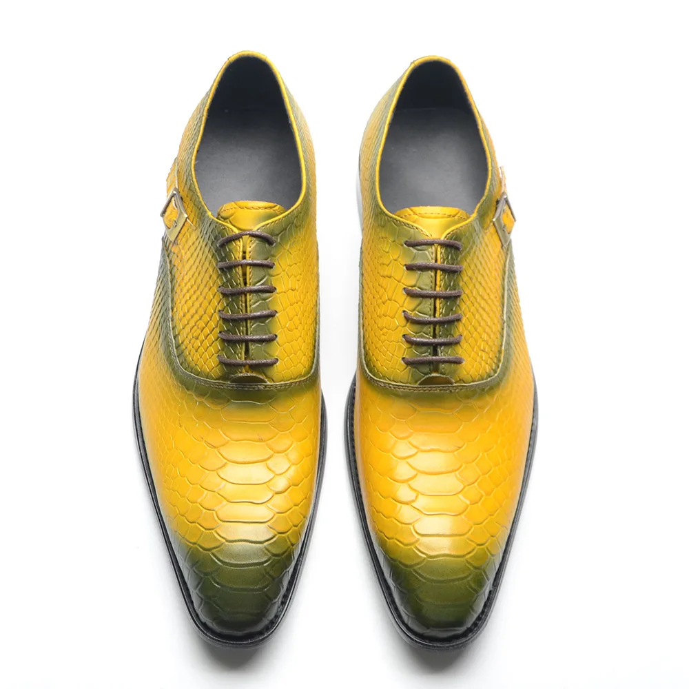 High-end Handcrafted Design Snake-patterned Men's Dress Office Party Shoes British-style Business Formal Genuine Leather Shoes