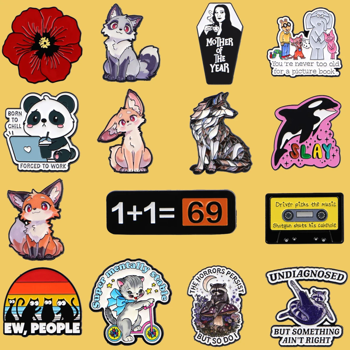 Black Cat Enamel Pin Cartoon Fox Brooches For Women Men Lapel Pin Quotes Badges Party Gifts Clothing Accessories