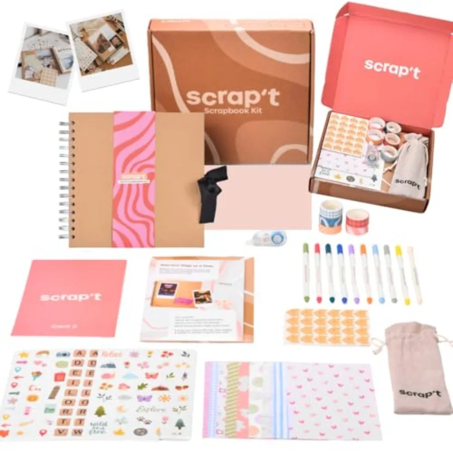 

Scrapbook Kit - 80 Page Photo Album DIY Scrapbook - Holds 300+ Photos, with Metallic Pens, 150+ Stickers, Glue Pen, Washi Tapes