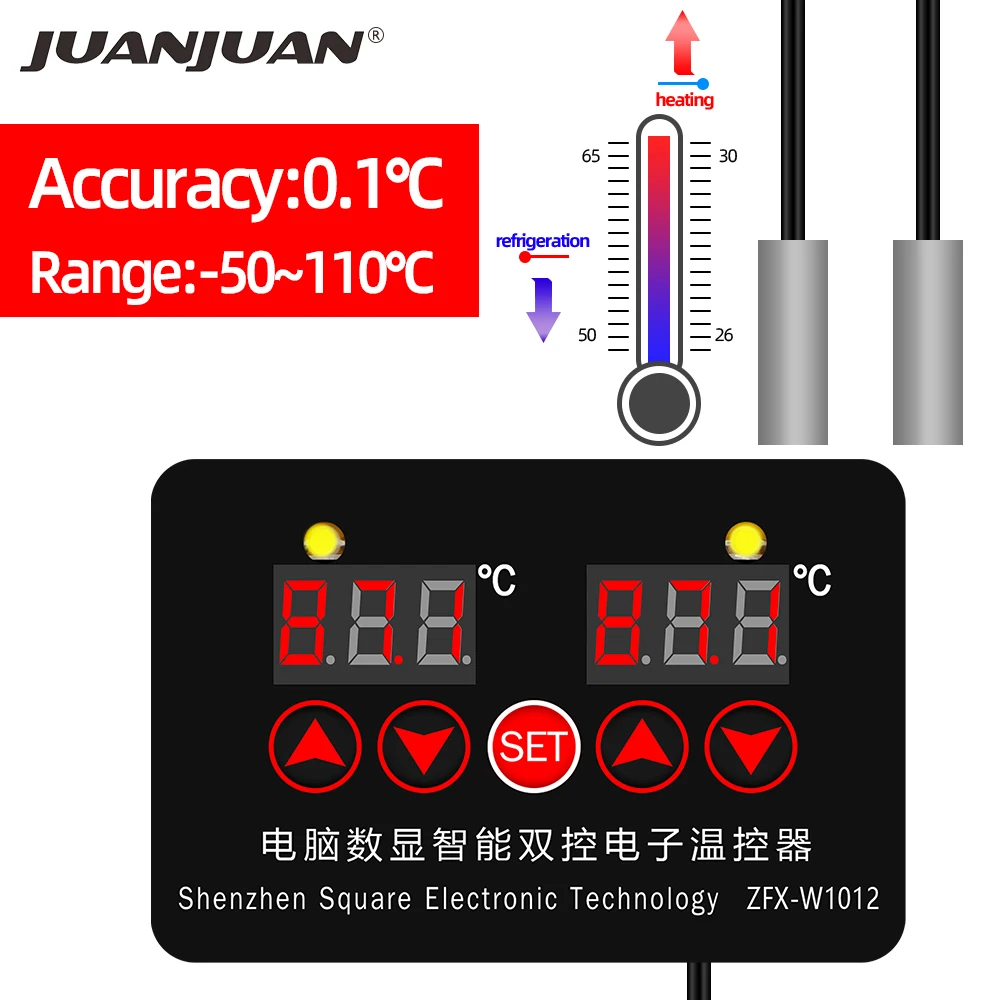 Digital Thermostat Incubator Temperature Controller ZFX-W1012 Two Relay Output Thermoregulator 220V 12V 24V 10A Heat Cool 40%off