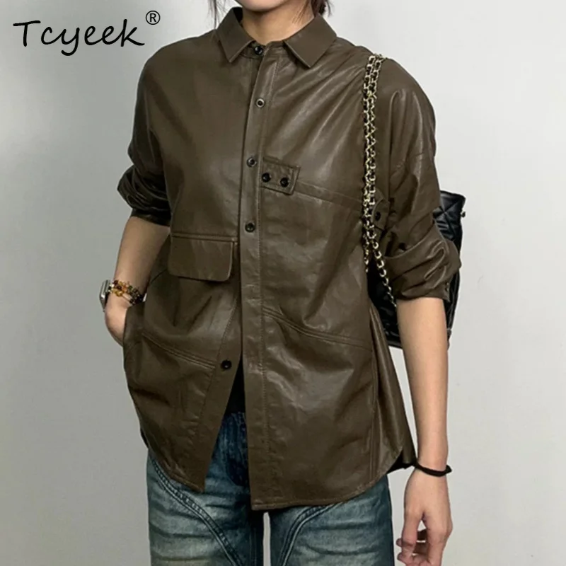 Tcyeek Real Leather Jacket Women Clothing Vintage Sheepskin Coat Mid-length Fashion Loose Clothes Womens Coats Косуха Женская