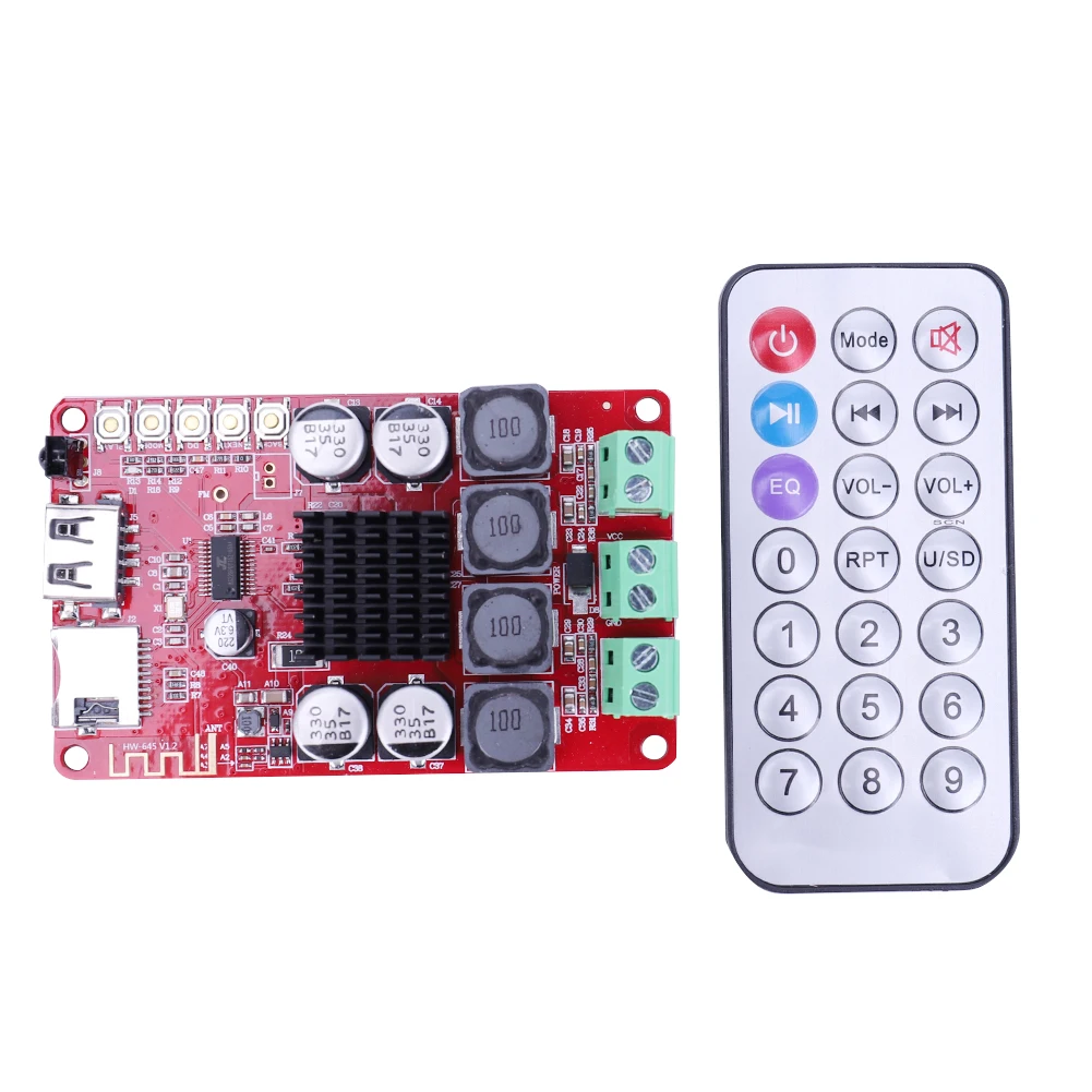 TPA3116 デジタルオーディオアンプボード TF カード U ディスクプレーヤー 2x50W Bluetooth 互換レシーバー FM ラジオ リモコン付き