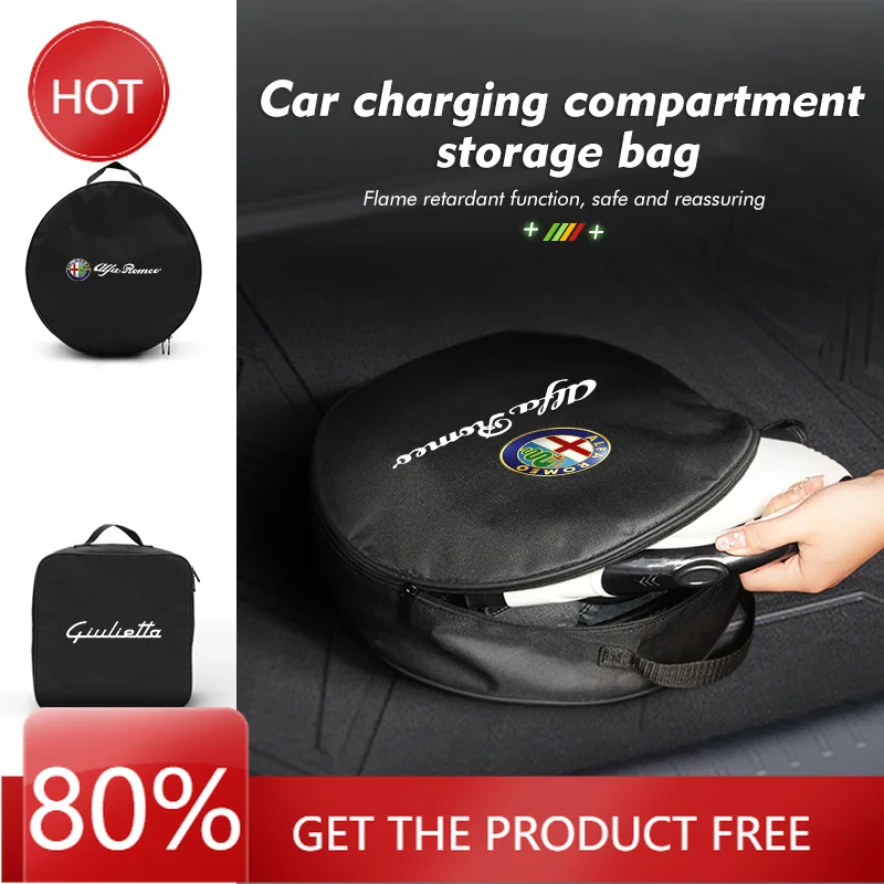 Hub Caps Portable Waterproof Flame-retardant Car Charging Cable Storage Bag For Alfa Romeo 159 Giulietta Giulia 147 Mito 156 159