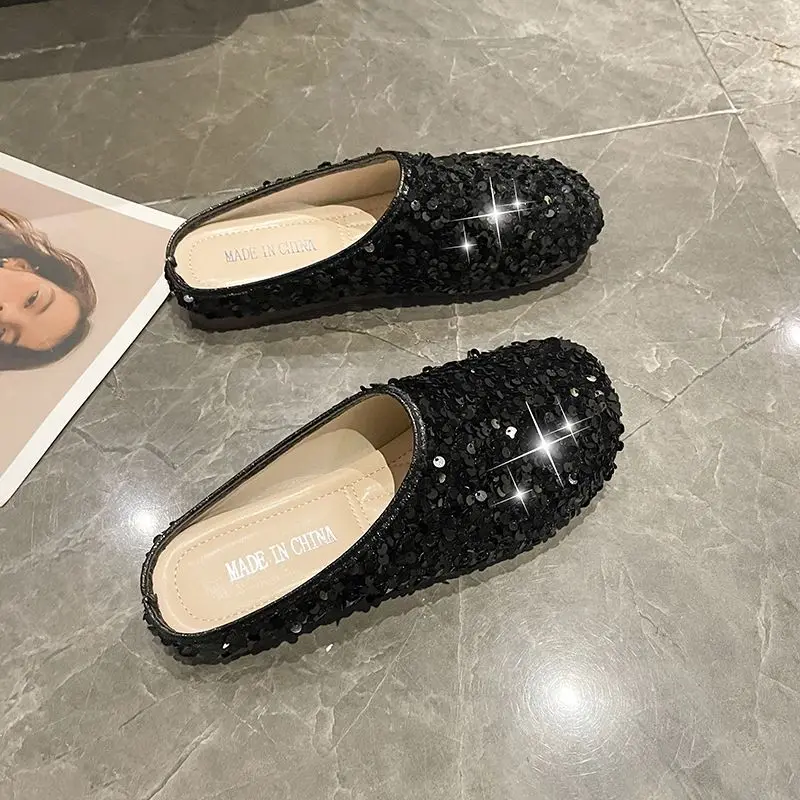

2026 New Summer Bling Sequins Slippers Women‘s Casual Slippers Korean Style Female Outdoor Non-slip Slides Vacation Beach Shoes