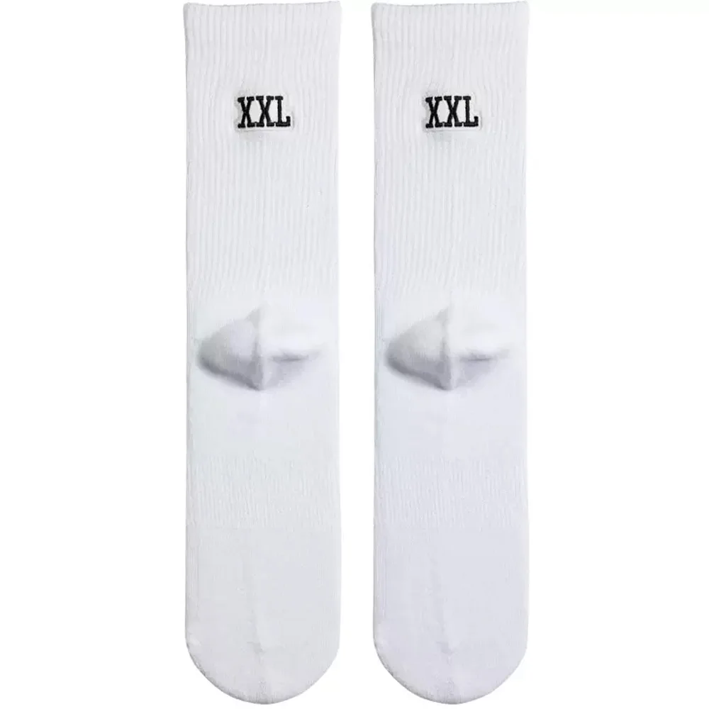 Men\'s Tall Black and White Luminous Embroidery XXL Hand-stitched Head Sports Towel Sole Cotton Four Season Socks