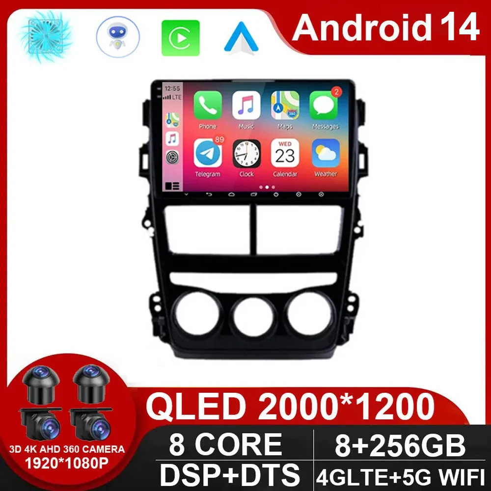 

Android 14 Auto Radio For Toyota Vios Yaris 2018 2019 2020 Navigation GPS Car Multimedia Video Player Stereo 2din Carplay