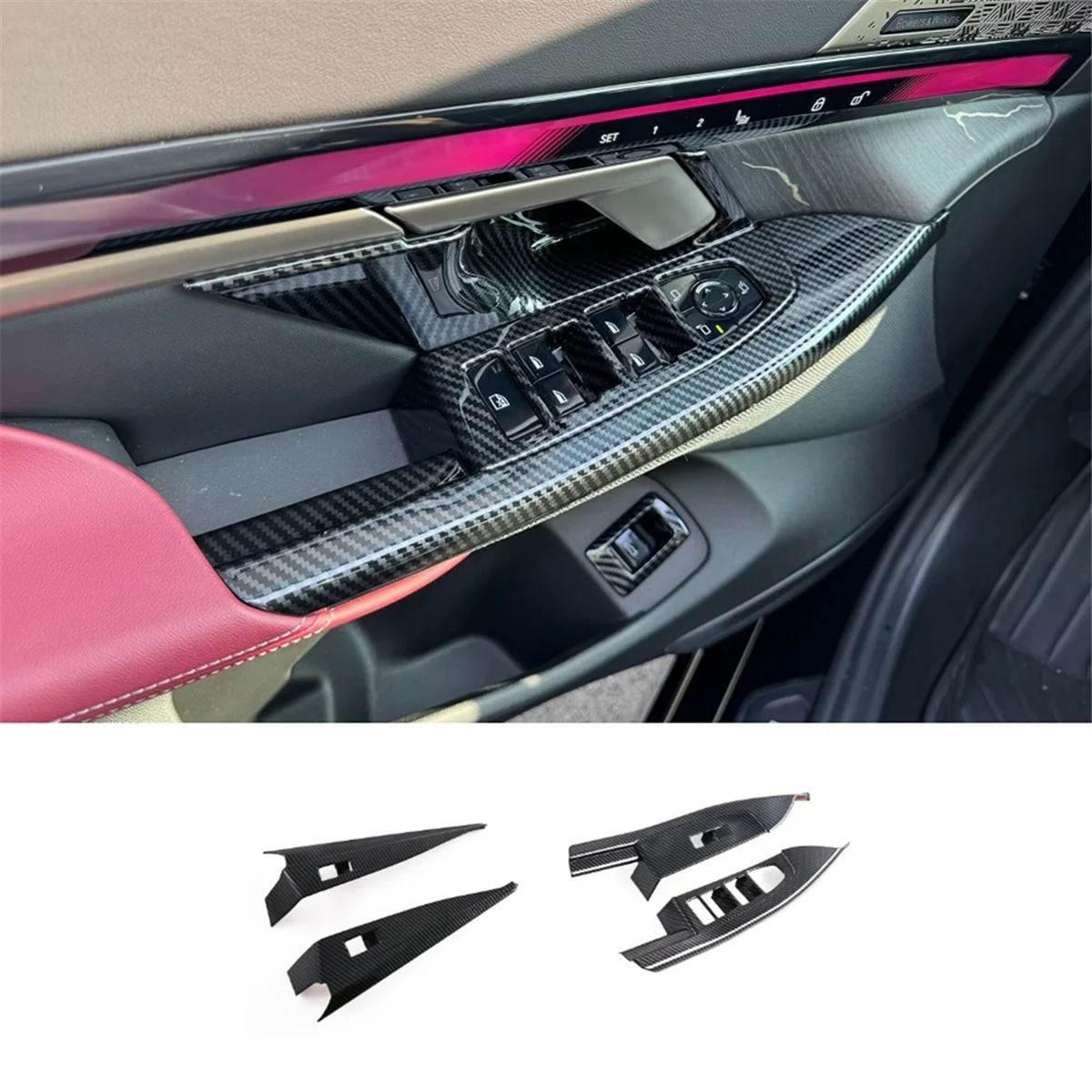 ที่ครอบสวิตช์ยก2024หน้าต่าง G60สำหรับ BMW 5 Series อุปกรณ์ตกแต่งภายใน ABS คาร์บอนไฟเบอร์