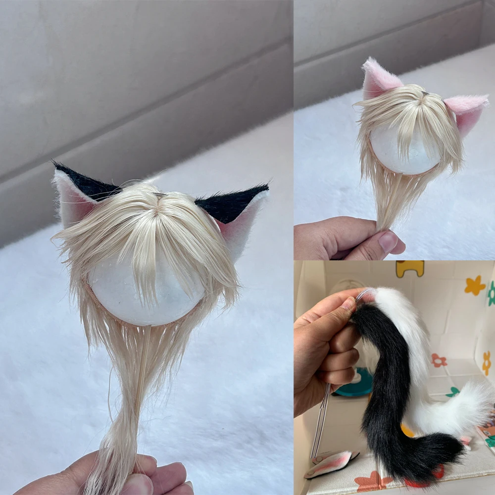 

D09-P920 Детская игрушка ручной работы 1/6 1/4 1/3 MSD MDD, аксессуары для кукол BJD, милые ушки и хвостик в виде животных, розовые, фиолетовые