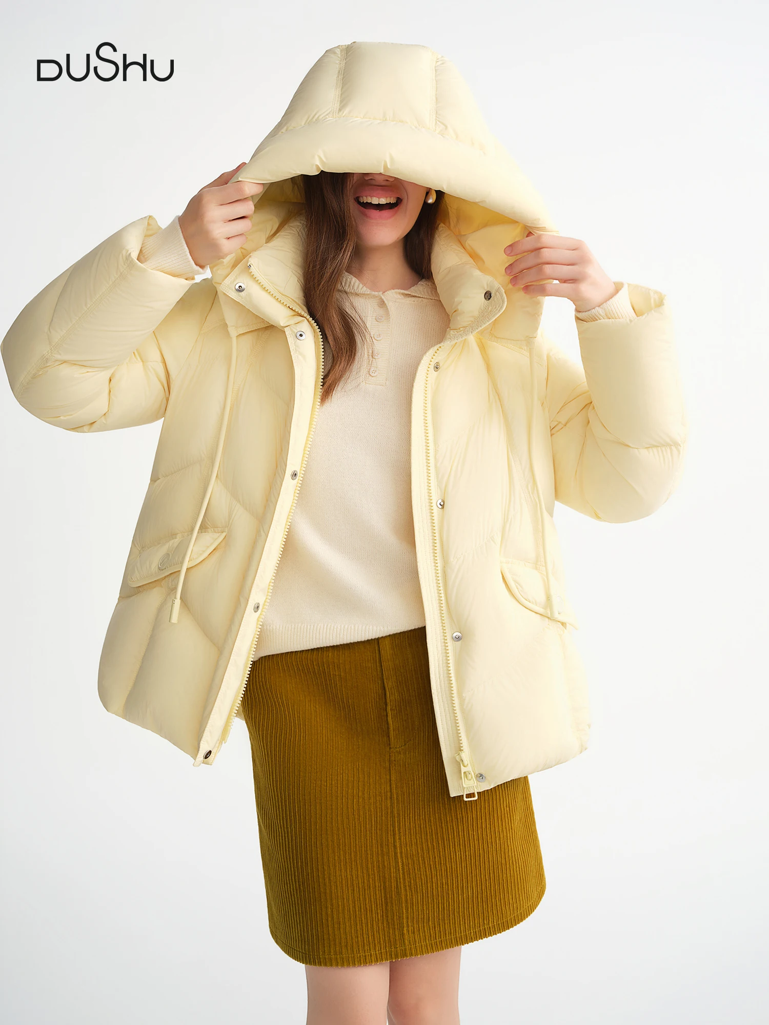 DUSHU Women Cozy Warm Bread Standing Collar Hooded Down Jacket Winter 2025 NewTriple Protection Short Long Versions Available