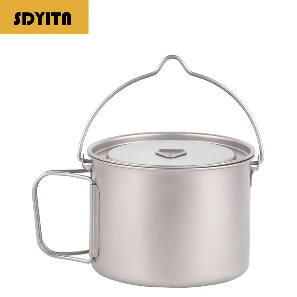 

Titanium Pot Ultralight Portable Hanging Pot with Lid and Foldable Handle Outdoor Camping Hiking Backpacking 900ML