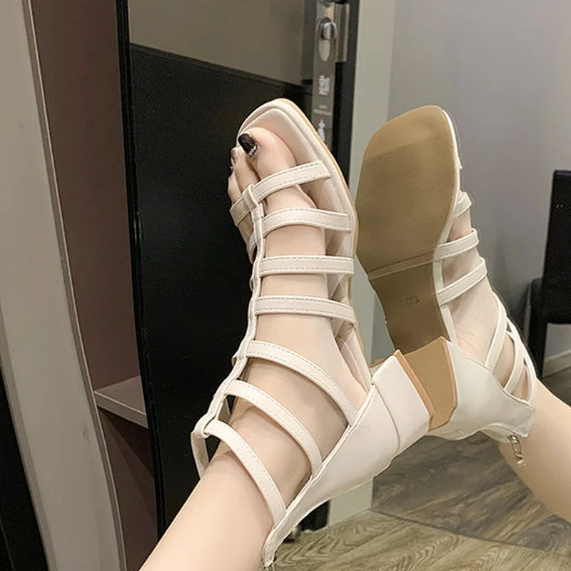 Block Heels Women\'s Sandals Novelties 2024 Shoe Roman Summer New 2024 Chunky Low Heel Shoes Fashion Sandal for Women Comfortable