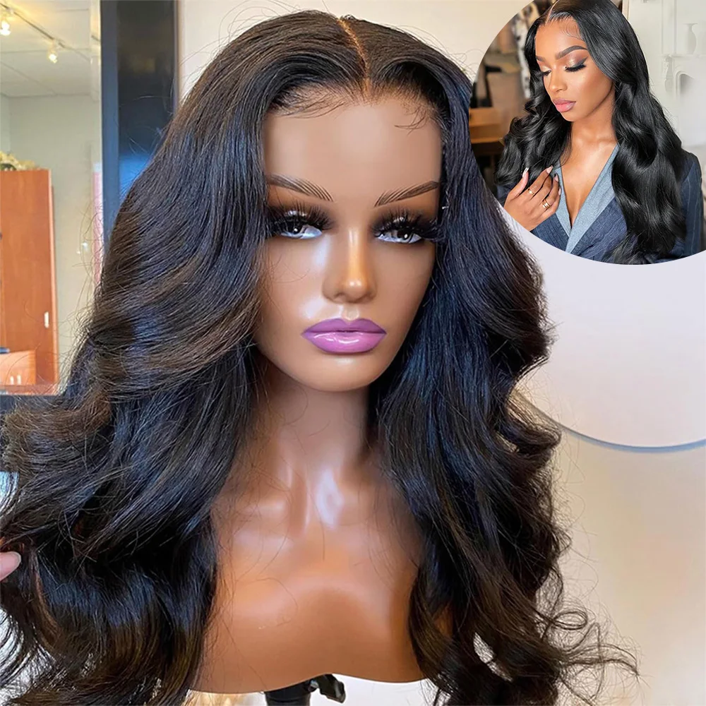 Peruca de cabelo humano sem cola de densidade 200% - onda corporal 13x4 HD frontal de renda, pré-arrancado e pré-cortado para iniciantes, aparência natural com cabelo