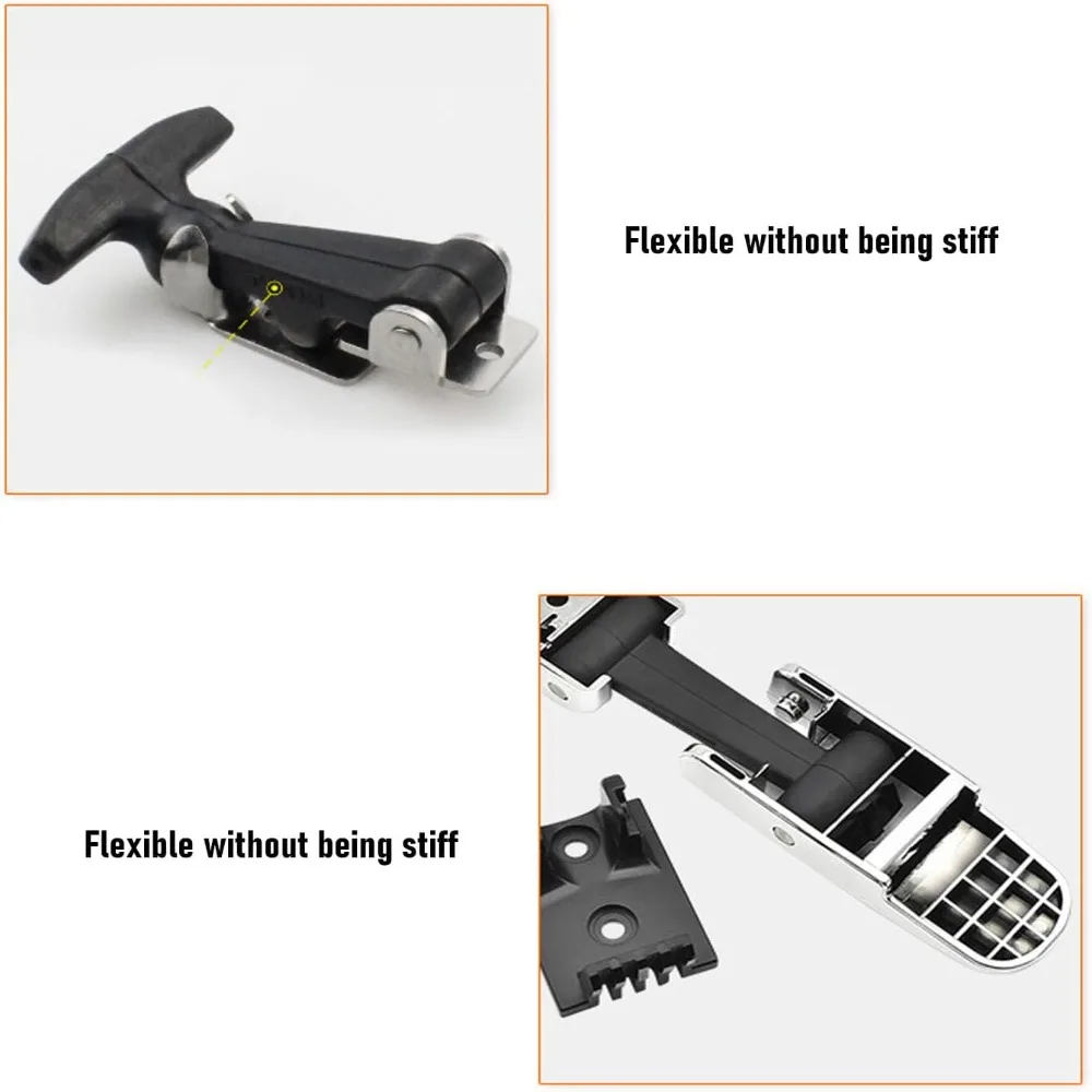 Stainless Steel Brackets Rubber Hood Catch Flexible Rubber Rust Resistant Elastic Hood Latch Elastic Design T Handle Hasp