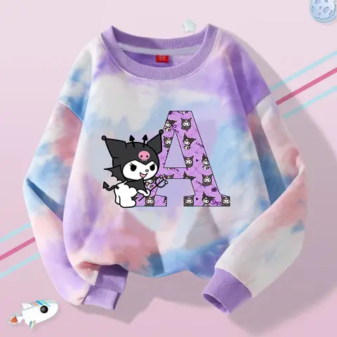 Sweat-shirt à col rond imprimé pour enfants Sanurgente Kuromi, lettre A-Z lettre mignonne, vêtements pour filles Y2K, pull à la mode