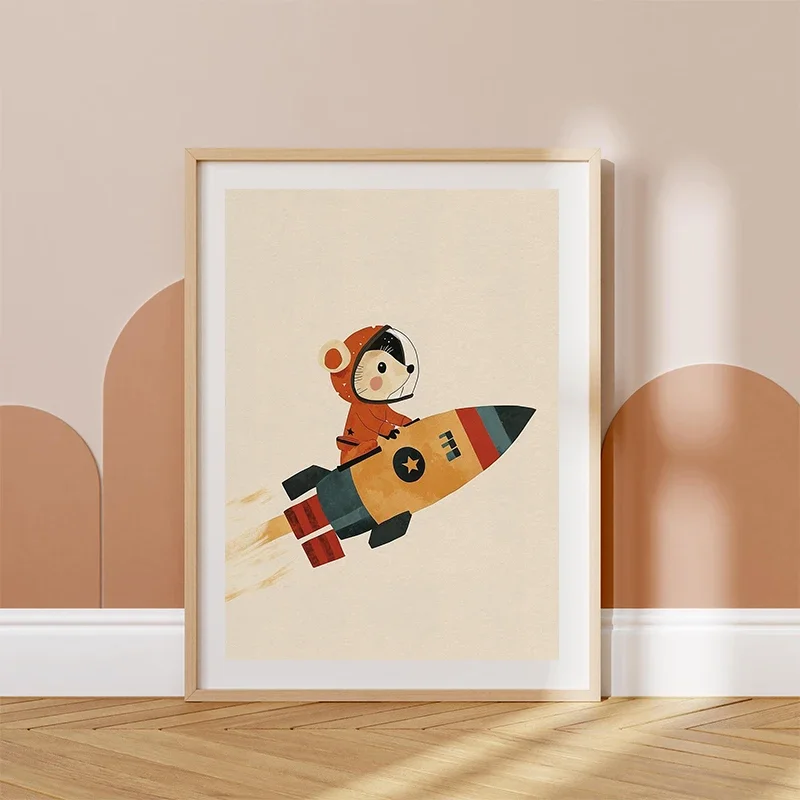 Printing Wall Art Picture for Gaming Room Home Decor Gifts Space Solar System Planet Rocket Cartoon Posters and Prints Canvas