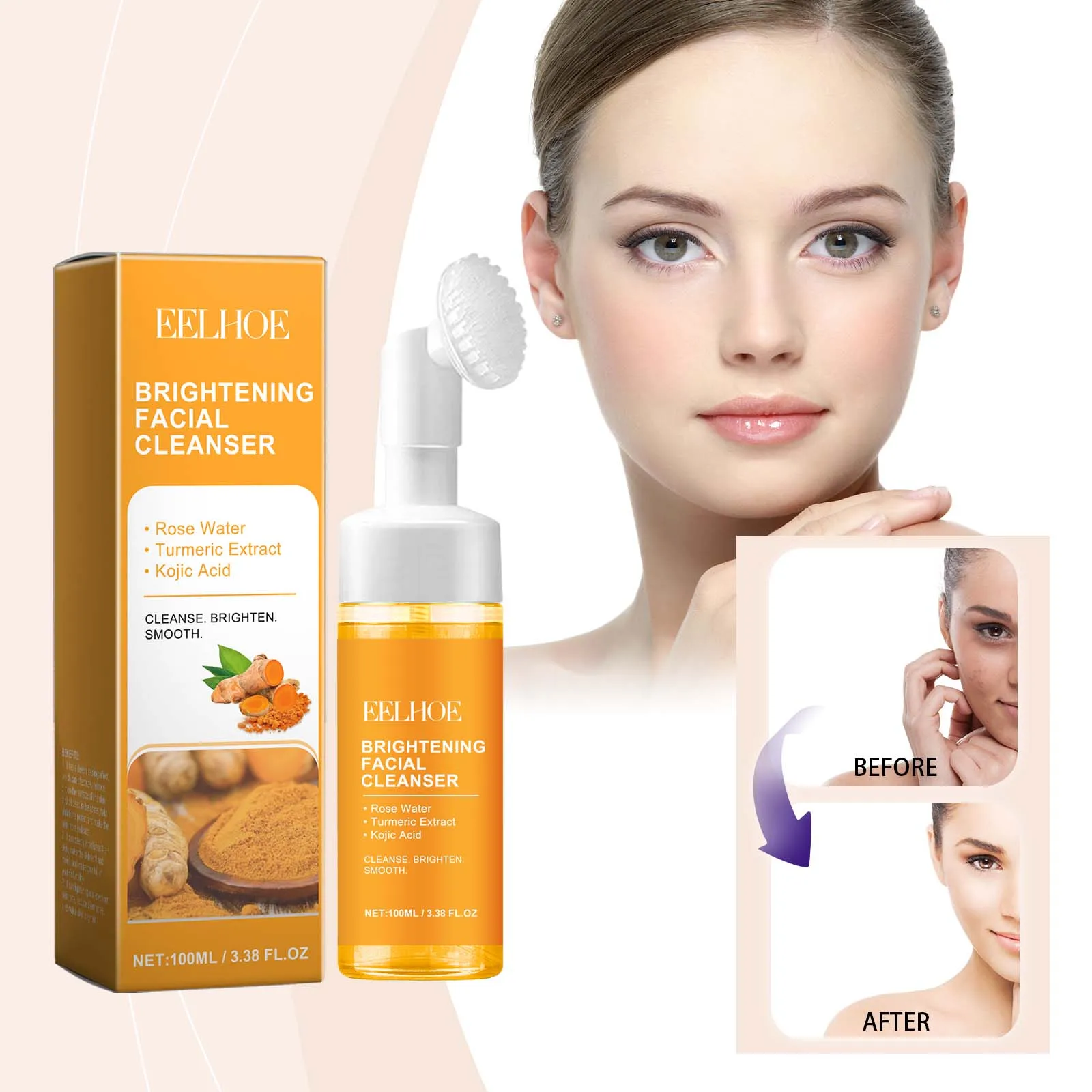 

EELHOE Turmeric Facial Cleaner Brush Oil Control Remove Blackheads Pore Cleaning Moisturizing Brightening Face Cleaner