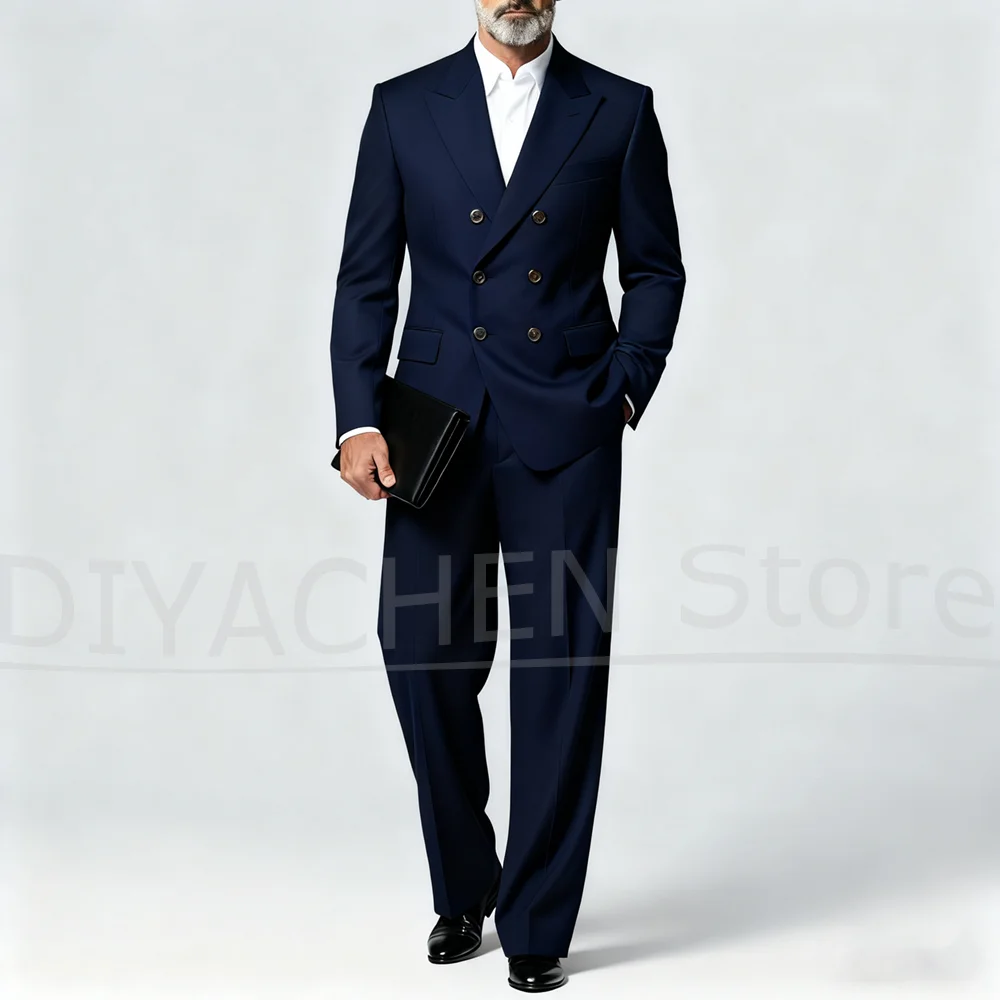 

Men's Double Breasted Suit Set Blazer with Pants Fashion Peak Lapel Business Casual Slim Outfits Wedding Party Prom Tuxedos