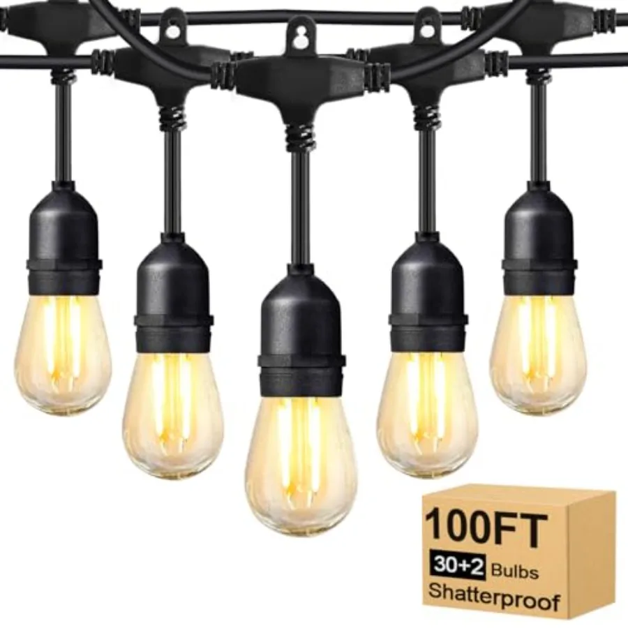 

Уличная гирлянда 2W, 30 метров, коммерческого класса, с 32 небьющимися светодиодными лампами S14, диммируемая, для патио, сверхпрочная