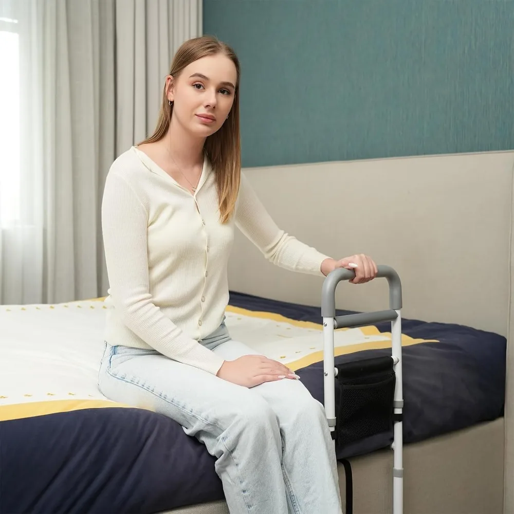 ราวกั้นเตียงปรับระดับได้สำหรับผู้สูงอายุ - ป้องกันการตกพร้อมช่องเก็บของ เหมาะกับทุกขนาดเตียง