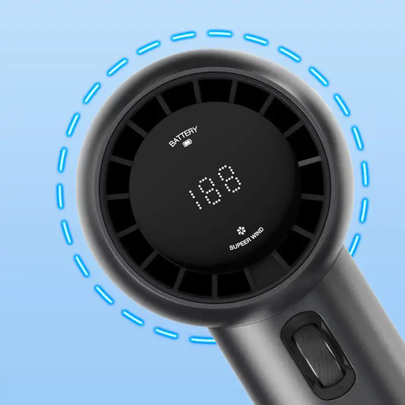 Imagem -03 - Mini Ventilador Portátil de Alta Velocidade Inteligente Display Digital m s Velocidade do Vento 16 mm Duto Ventilador Violento Portátil Secador de ar